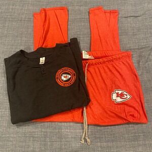 NFL Kansas City Chiefs Mens Pajama Set XL Henley Waffle Top & Lounge Pants Red